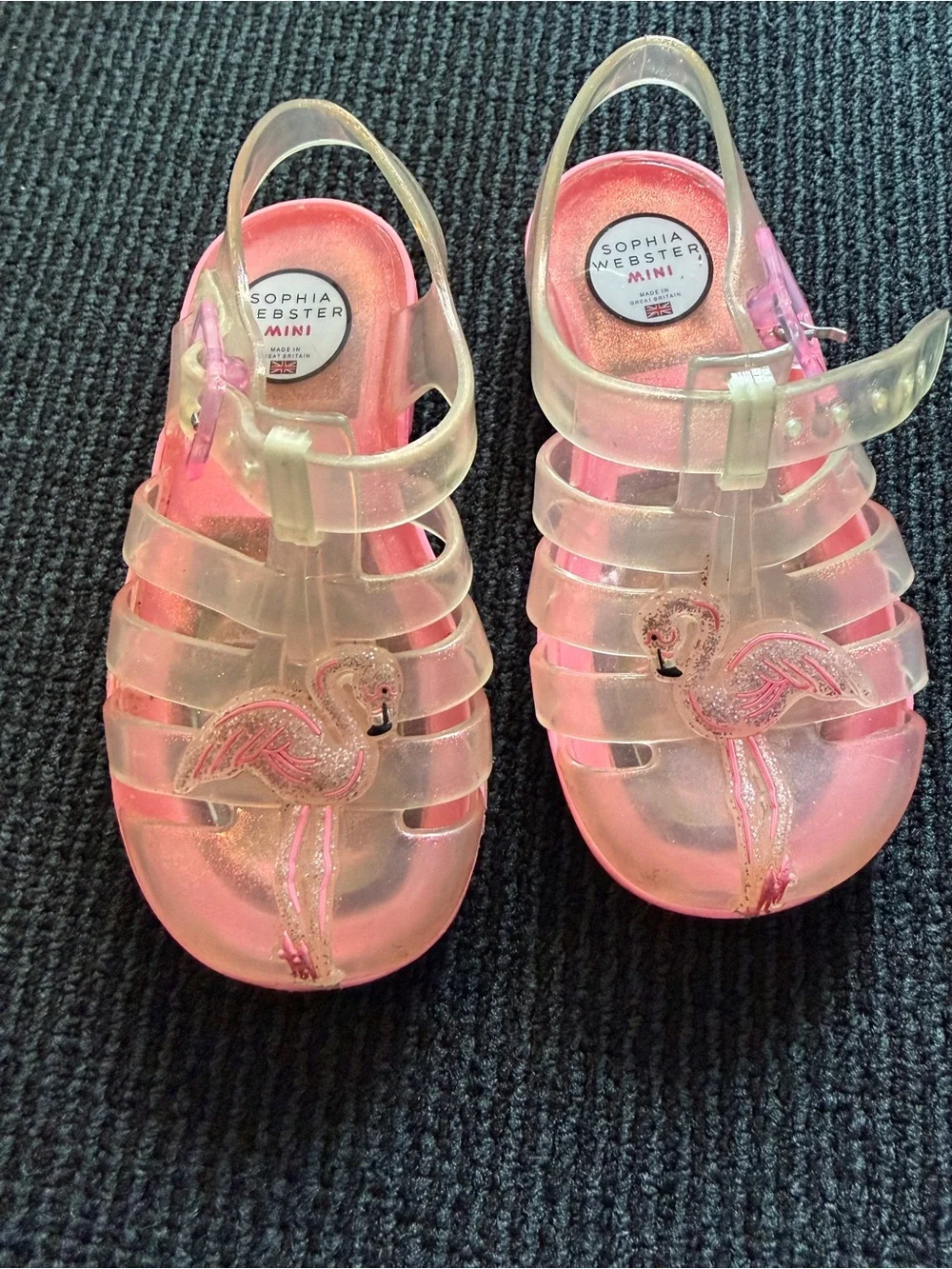 Sophia Webster Mini: UK Kids Clear Pink Jelly Sandals with Flamingo Accent